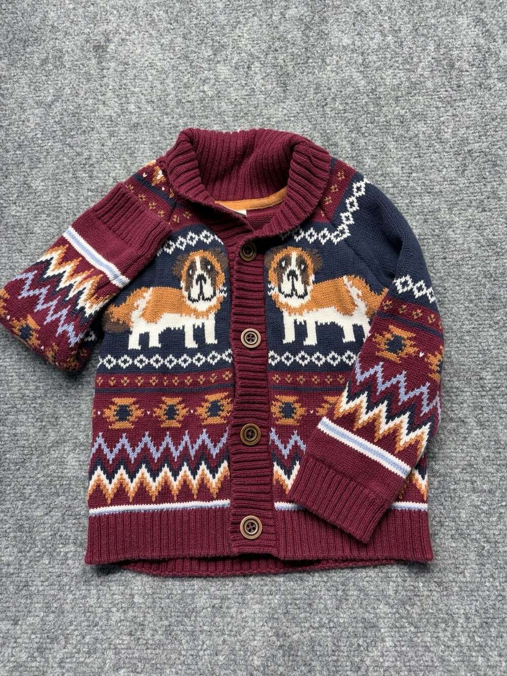 Gymboree Playful Pups Saint Bernard Fair Isle Cardigan Sweater 3T-100% Cotton - Picture 1 of 10